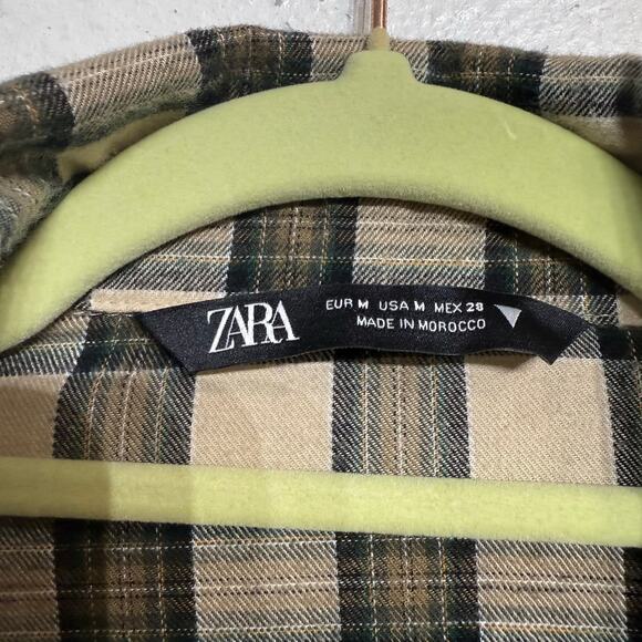 Zara Tan Plaid Flannel Button Down Shirt Sz M - Picture 6 of 12